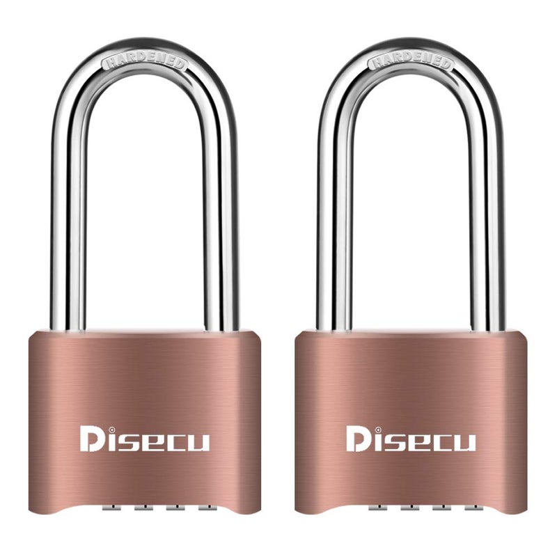 Disecu 2 Pack disecu Heavy Duty 4 Digit Combination Lock, 2.5 Inch Long Shackle Outdoor Waterproof Padlock for School Gym Locker, Storage Unit, Fence, Gate, Toolbox (Brass) - Image 1